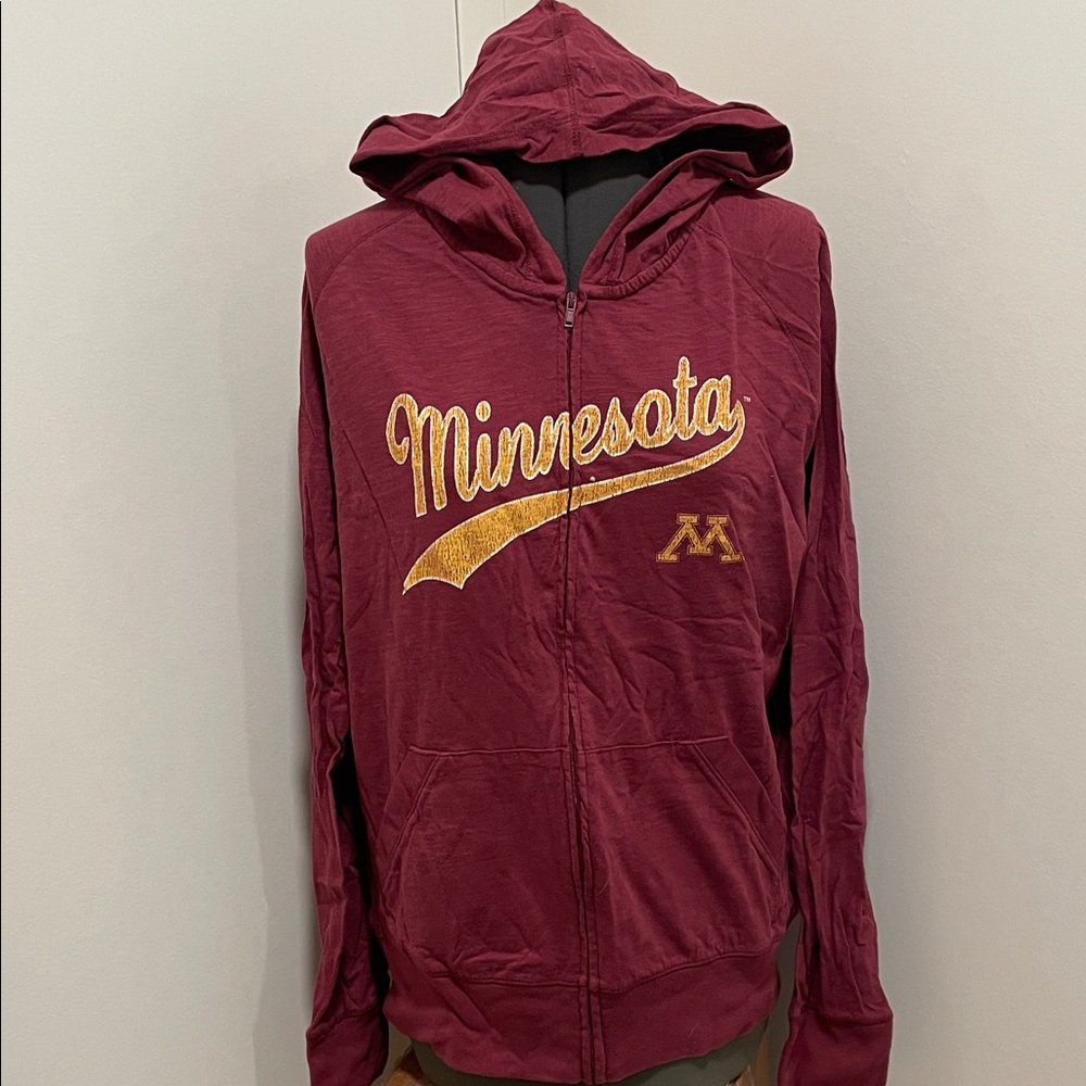 University of Minnesota Maroon and Gold Hooded Zip-Up Long-Sleeve T-Shirt